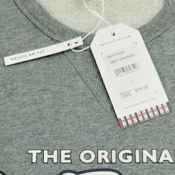 Ben Sherman Small Grey Heather Long Sleeve Men's Logo Crew Neck Cotton Sweater - Picture 6 of 10
